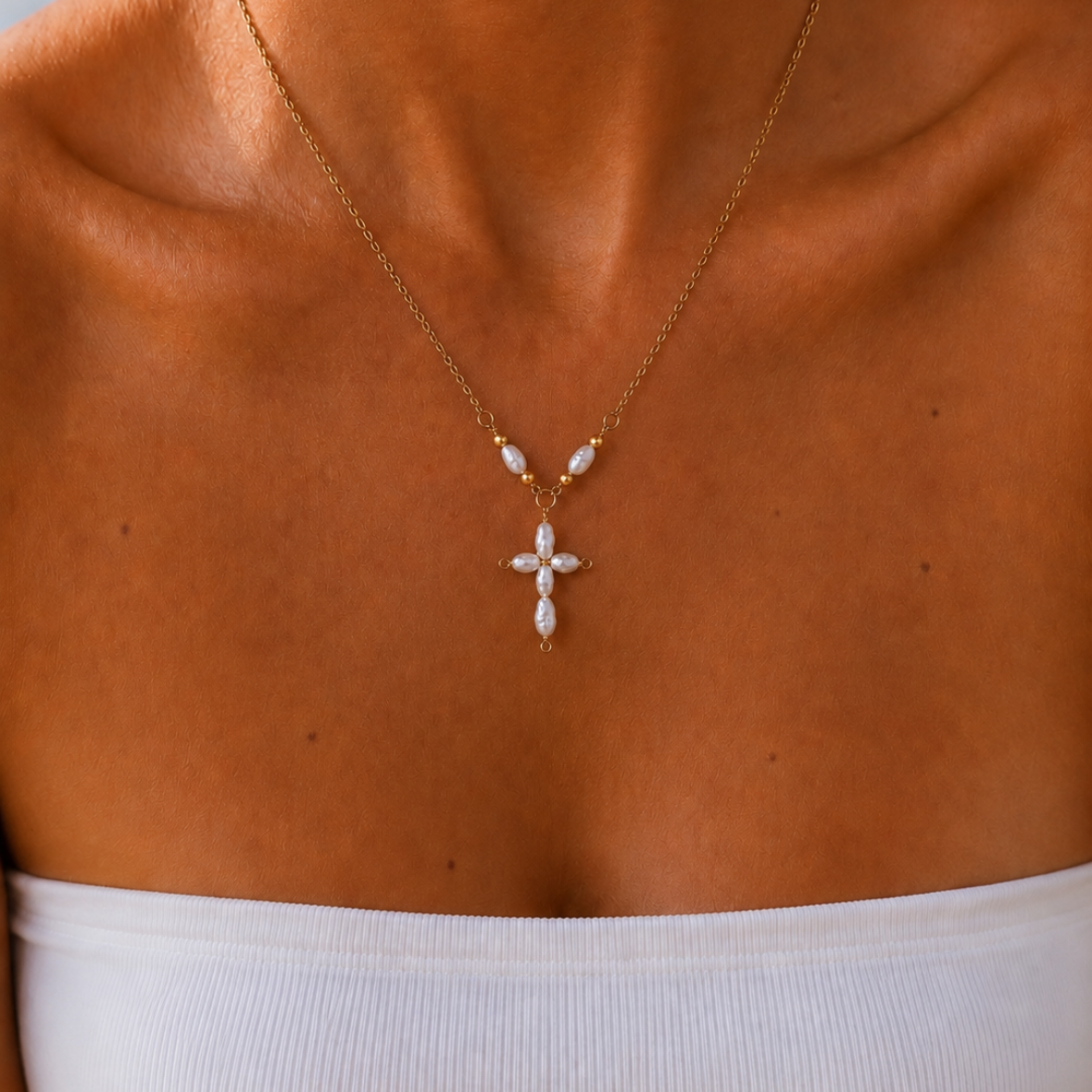 Pearl Cross Pendant Necklace