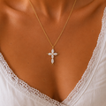 White Pearl Cross Necklace