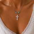 Blue Pearl Cross Necklace