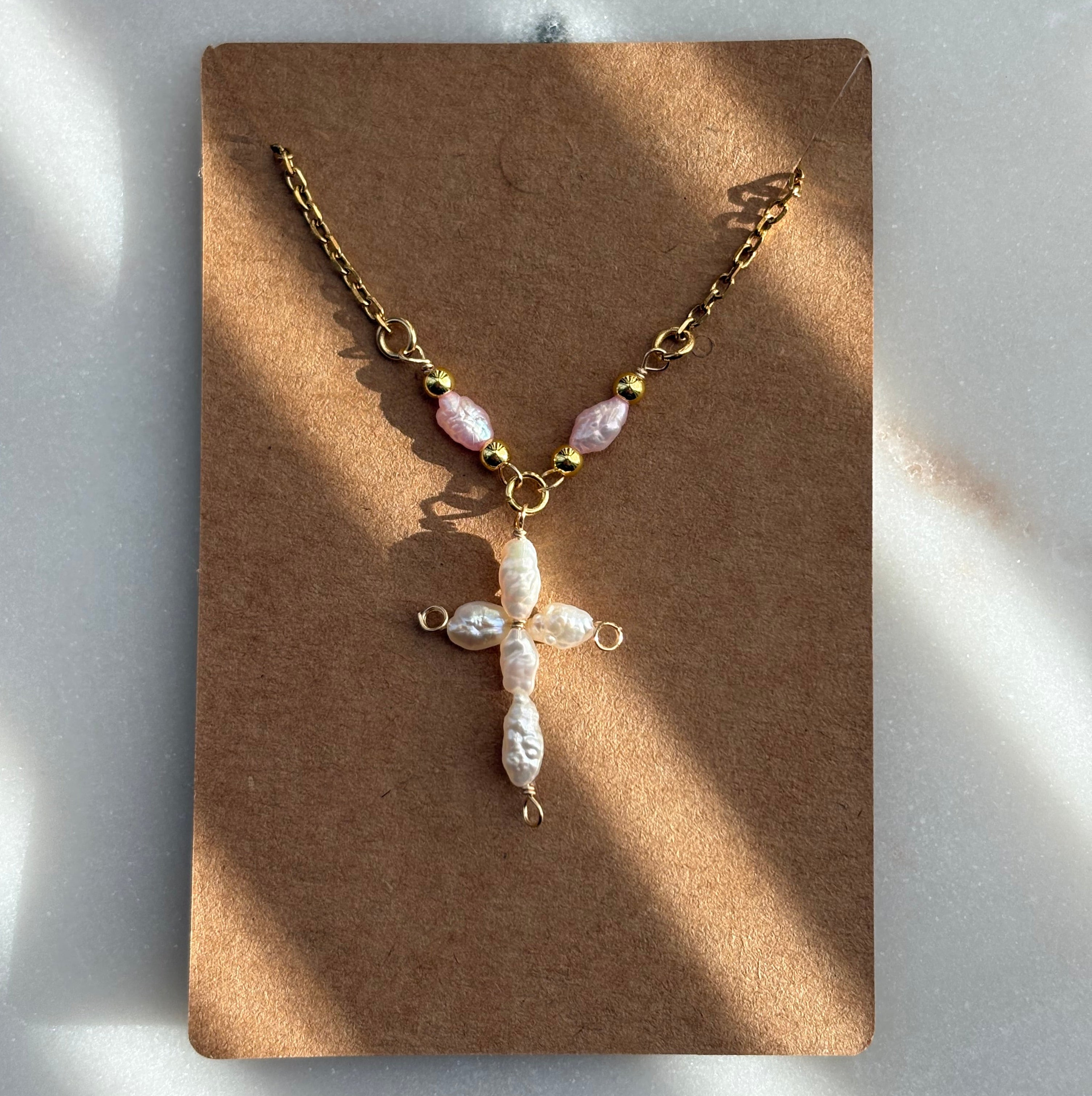 Blush Pearl Cross Necklace