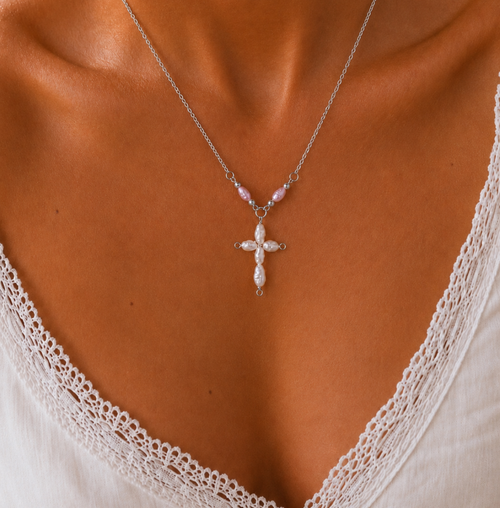 Blush Pearl Cross Necklace