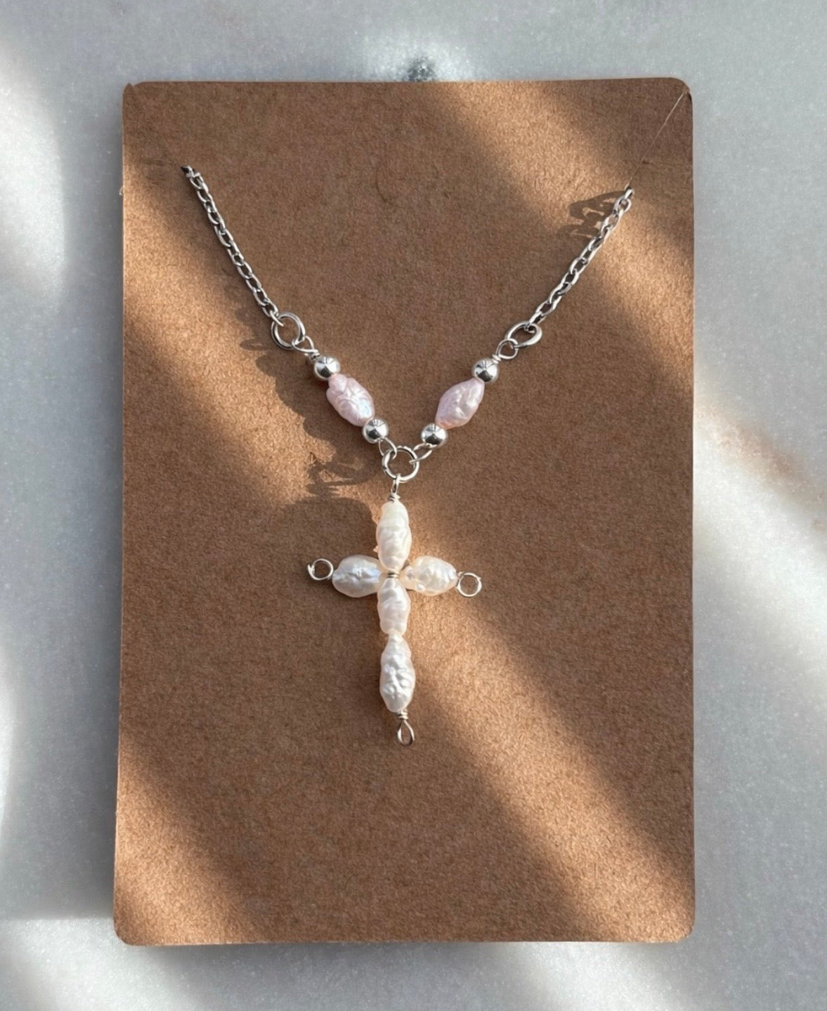 Blush Pearl Cross Necklace