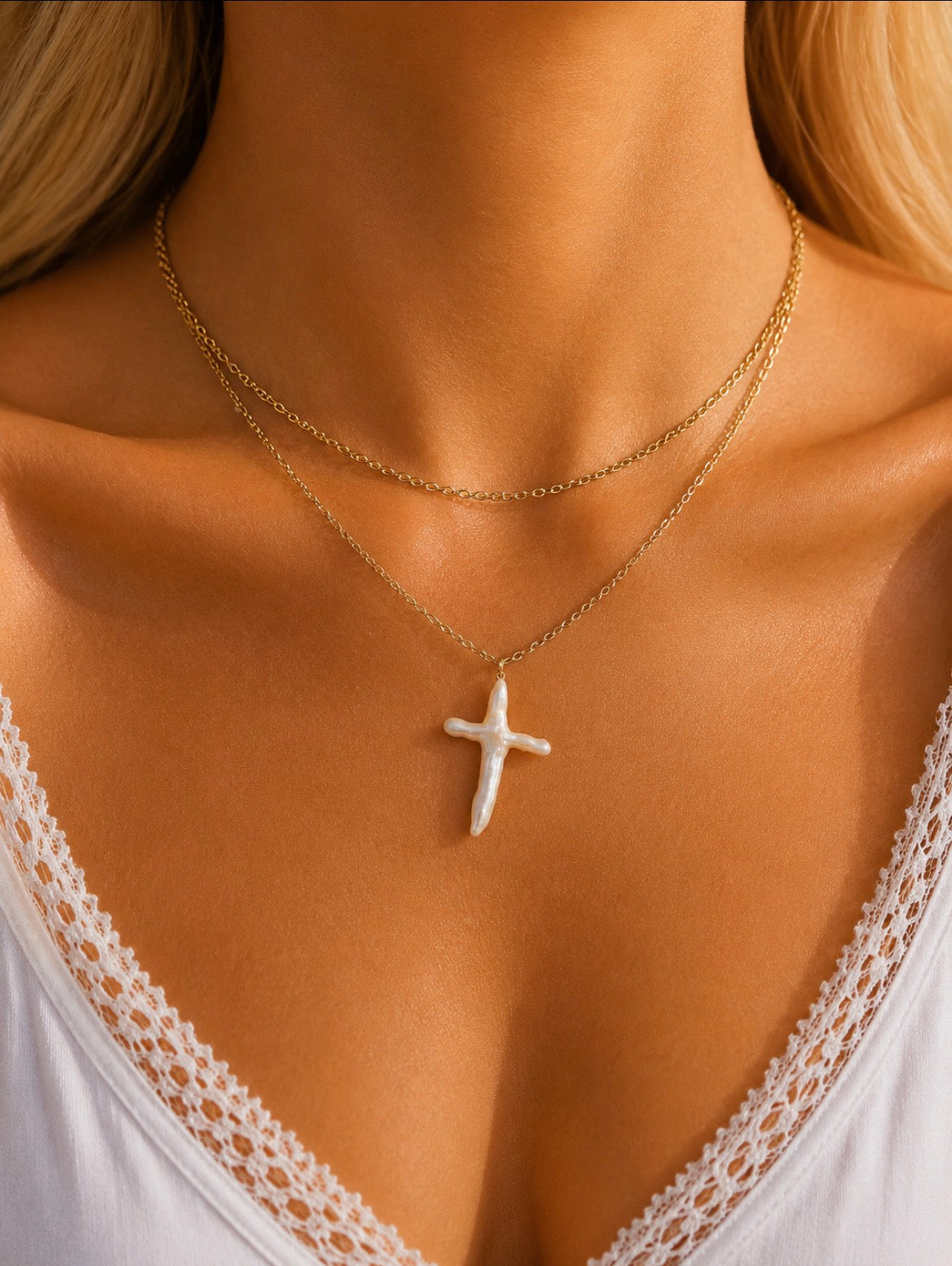 PREORDER - Pearl Tide Cross Necklace
