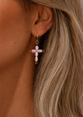 Pink Cross Earrings