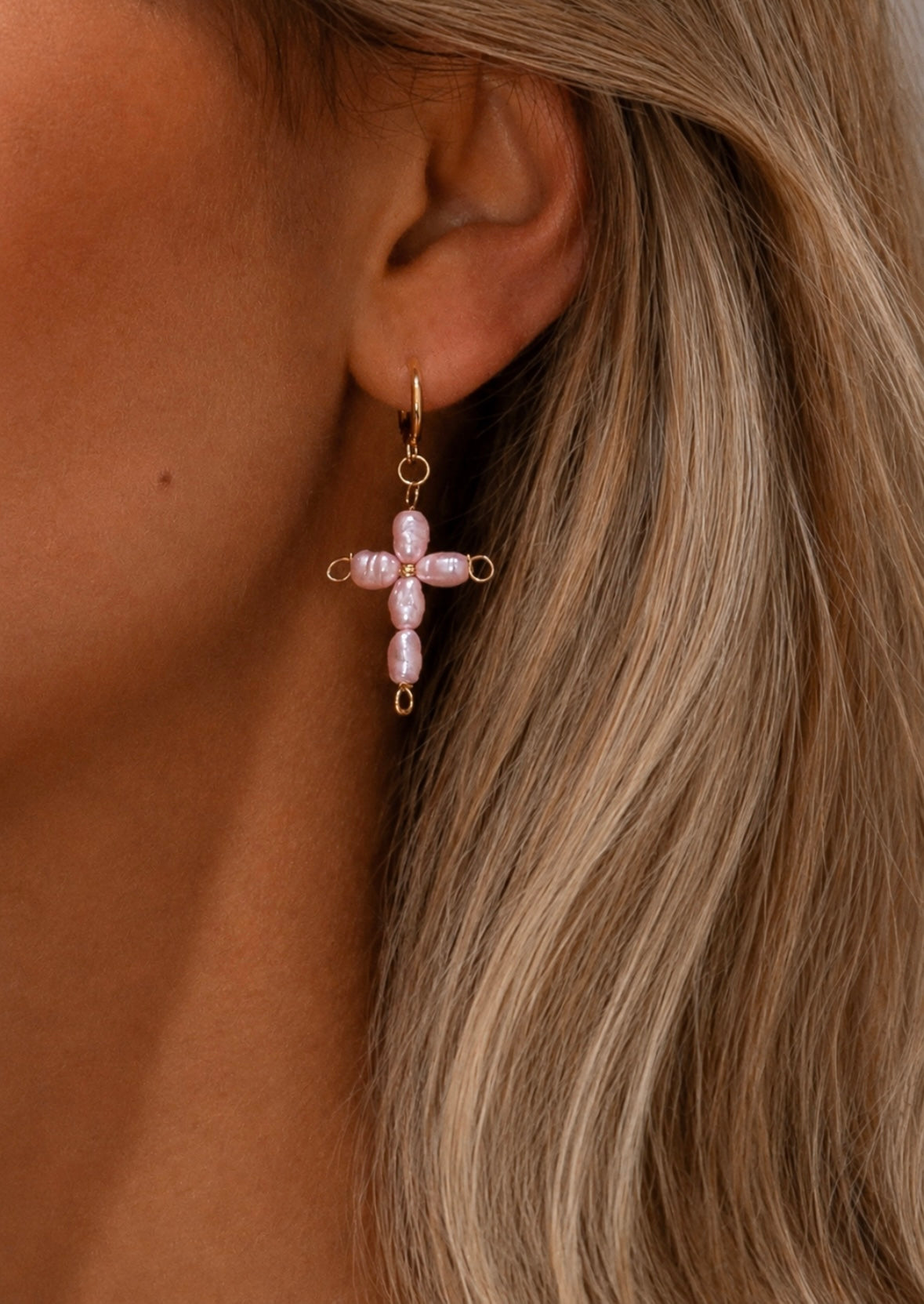 Pink Cross Earrings